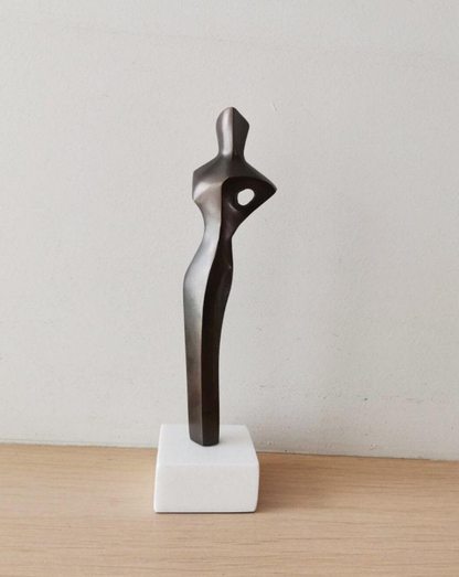 Abstract simple sculpture solid brass minimalist aesthetic woman on marble figure Home decor