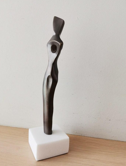 Abstract simple sculpture solid brass minimalist aesthetic woman on marble figure Home decor