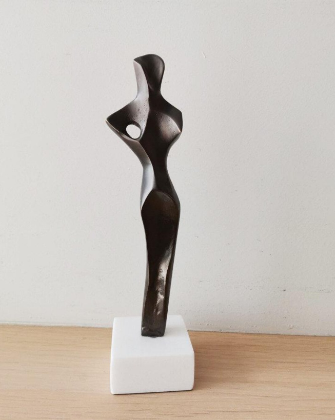 Abstract simple sculpture solid brass minimalist aesthetic woman on marble figure Home decor