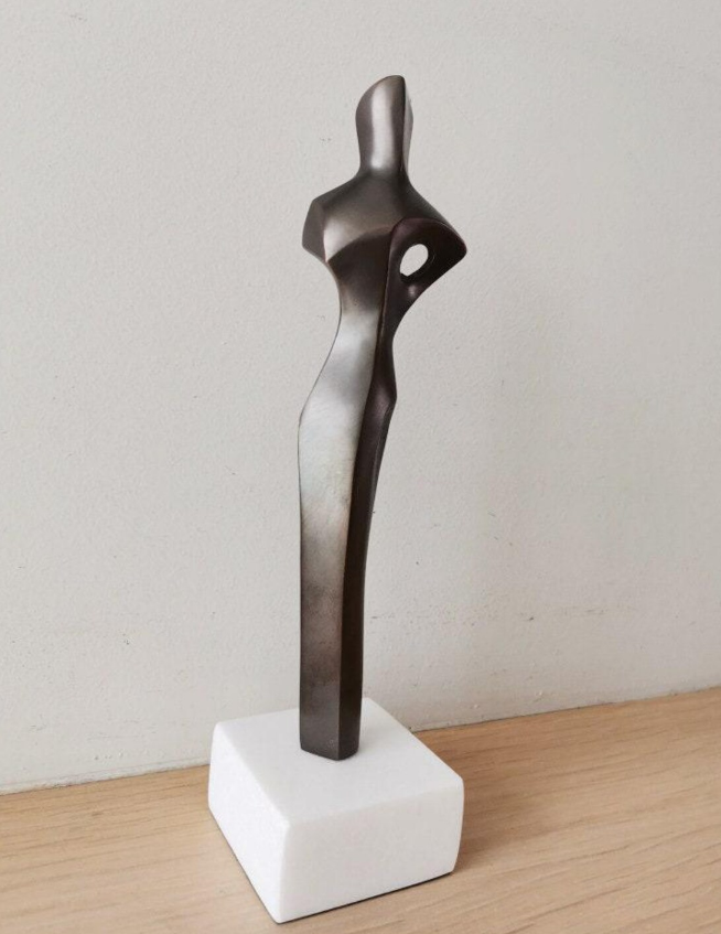 Abstract simple sculpture solid brass minimalist aesthetic woman on marble figure Home decor