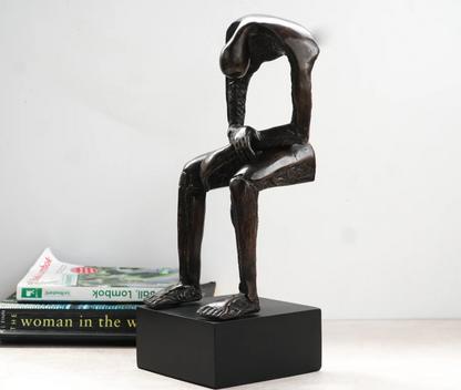 Abstract Sitting Man Sculpture Bronze Statue Housewarming Decor, Home Decor Gifts