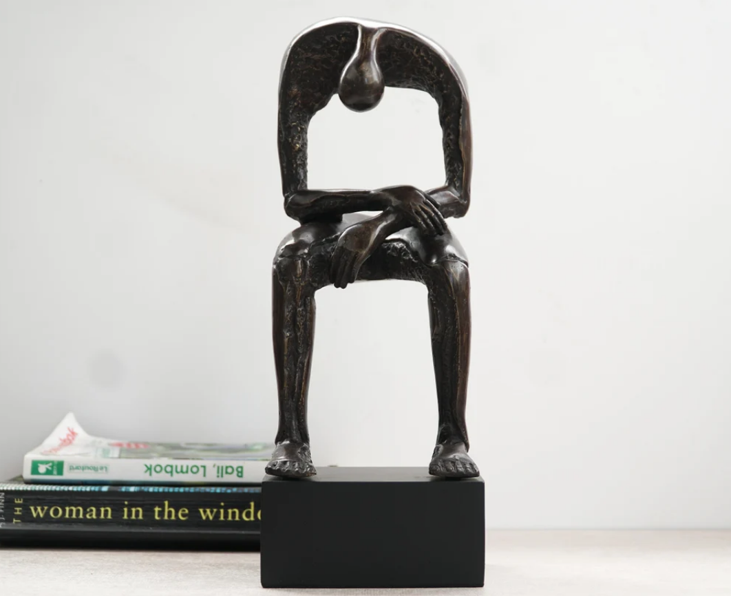 Abstract Sitting Man Sculpture Bronze Statue Housewarming Decor, Home Decor Gifts