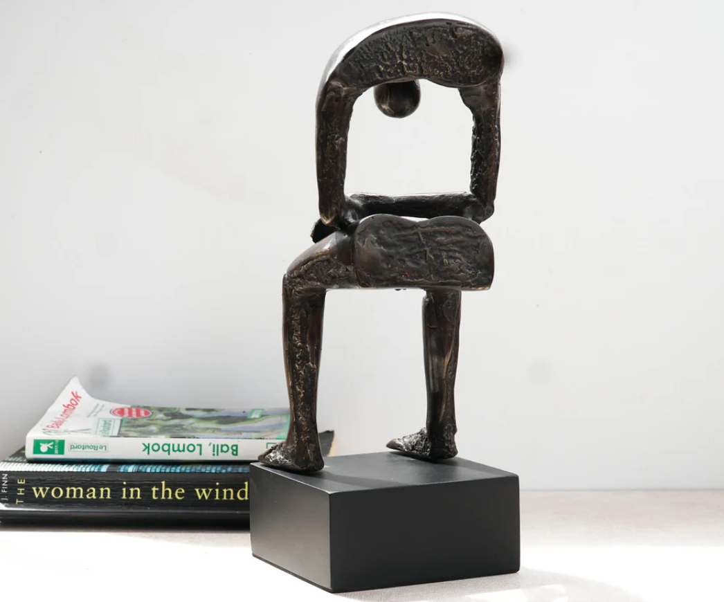 Abstract Sitting Man Sculpture Bronze Statue Housewarming Decor, Home Decor Gifts