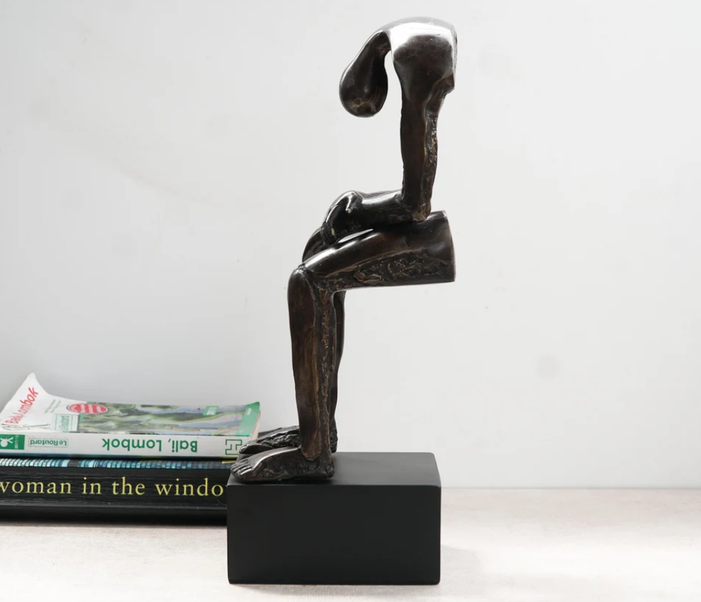 Abstract Sitting Man Sculpture Bronze Statue Housewarming Decor, Home Decor Gifts