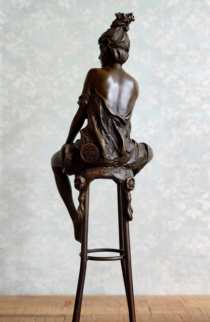 Female Sitting on Bar Stool Sculpture Bronze Figurine Sculpture Art Decorative Enticing Home Decor