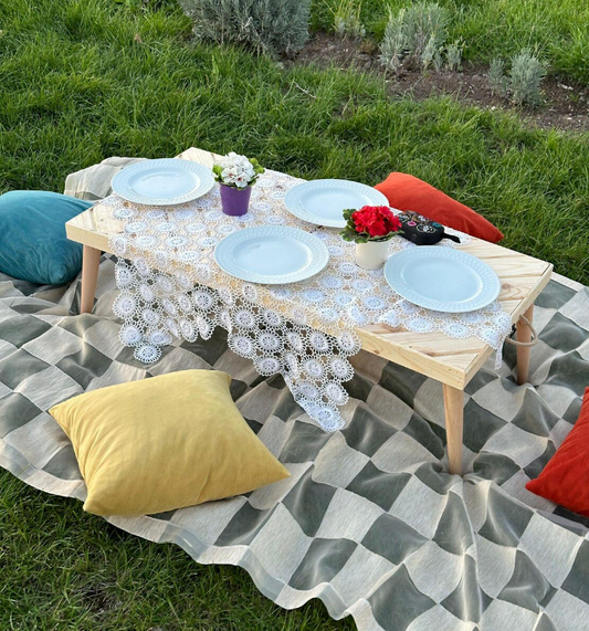 Boho folding table, wooden table, low seat table for Family Friends Picnic Camping