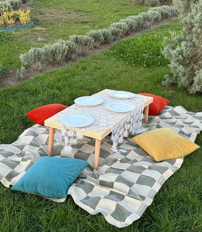 Boho folding table, wooden table, low seat table for Family Friends Picnic Camping