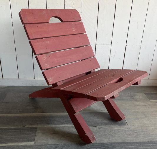 Portable Red Rustic Wooden Slat Lawn Chair, Camp Chair Primitive Porch Chair Lodge Decor